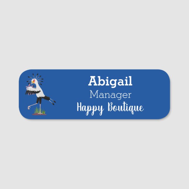 Cute secretary bird writing notes cartoon  name tag (Front)