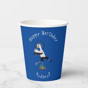 Cute secretary bird writing notes cartoon paper cups