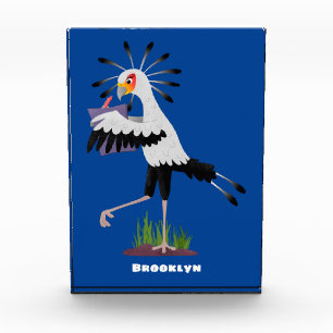 Cute secretary bird writing notes cartoon photo block