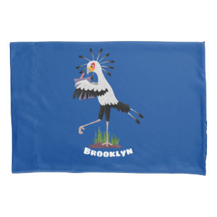 Cute secretary bird writing notes cartoon pillowcase