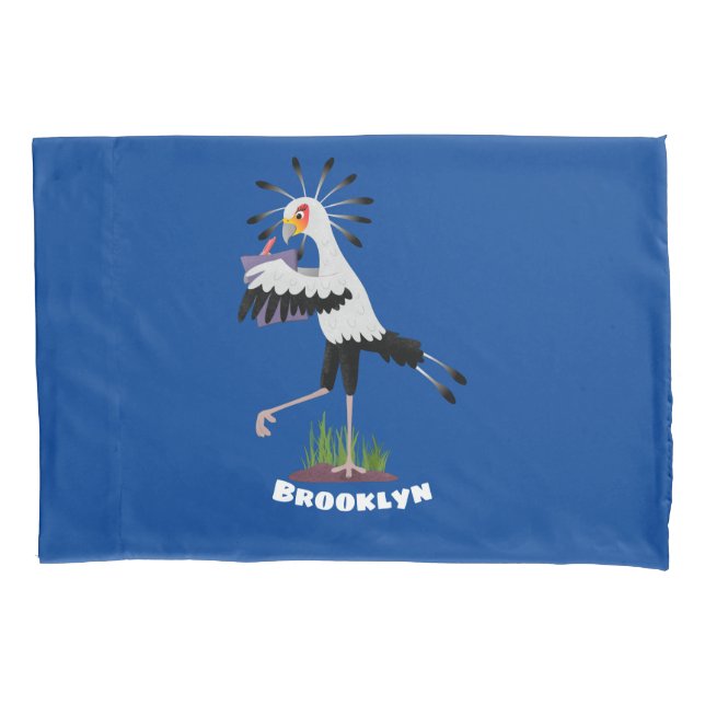 Cute secretary bird writing notes cartoon pillowcase (Front)