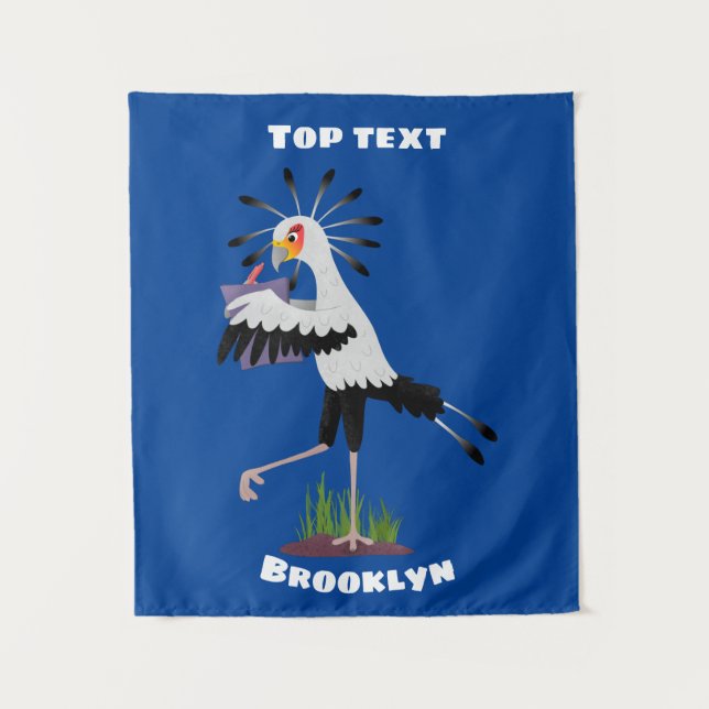 Cute secretary bird writing notes cartoon tapestry (Front)