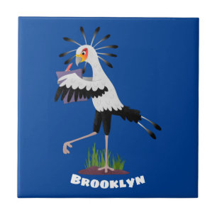 Cute secretary bird writing notes cartoon tile