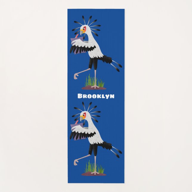 Cute secretary bird writing notes cartoon yoga mat (Front)
