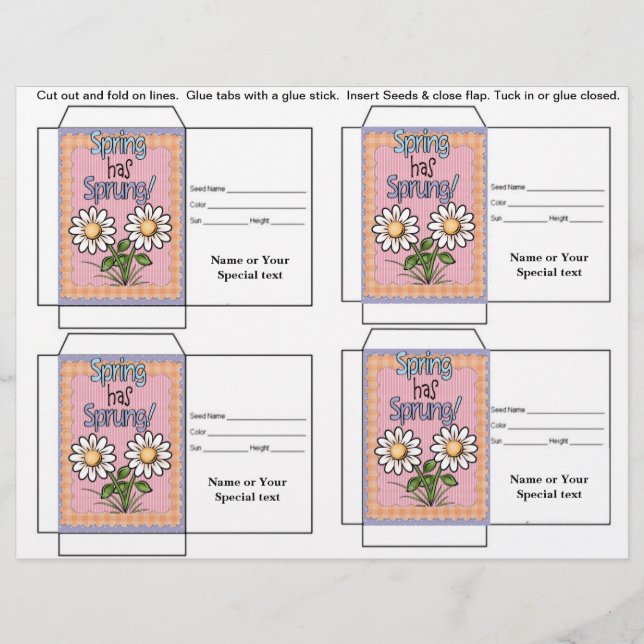 Cute Seed Packet Gift or Favour Flyer (Front)