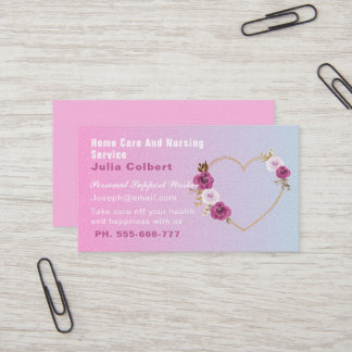 Cute Senior Companion Caregiver Heart Floral Business Card
