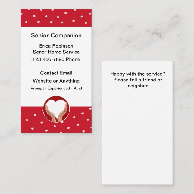 Cute Senior Home Companion Business Cards (Front/Back)