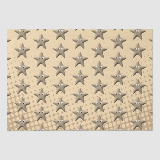 Cute Sepia Starfish Pattern Tissue Paper (Front)