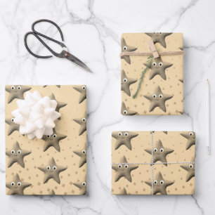 Cute Sepia Starfish Pattern Wrapping Paper Sheet