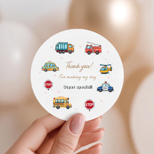 Cute Service Vehicle Birthday bash Favour Bags Classic Round Sticker