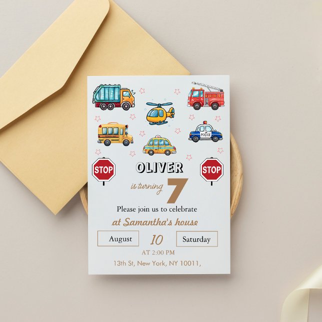 Cute Service Vehicle Birthday bash Invitation (Creator Uploaded)
