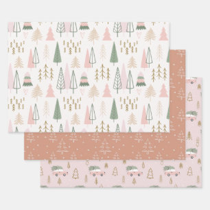 Cute Set of Modern Christmas Wrapping  Paper Sheet