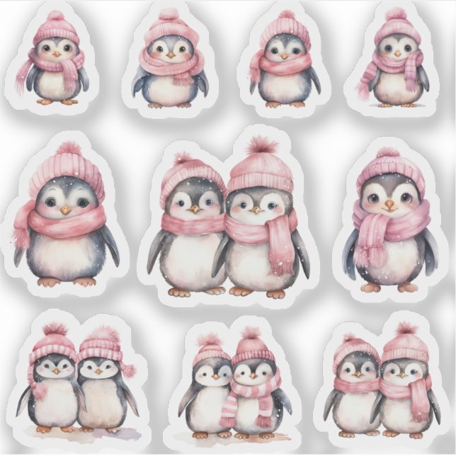 Cute Set Of Penguins Custom Sticker (Front)