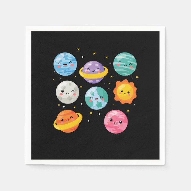 Cute Seven Planets Sun Solar System Galaxy Outer S Napkin (Front)