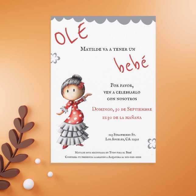 Cute Sevillana Dancer Spanish Baby Shower Invitation (Creator Uploaded)