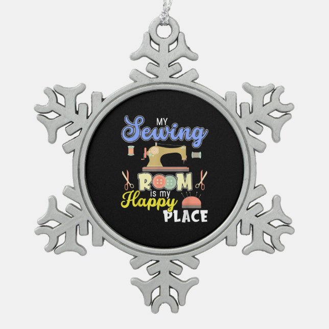 Cute Sewing Gift Quilters Crafting Quilting Snowflake Pewter Christmas Ornament (Front)