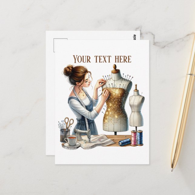 Cute sewing lovers add text  postcard (Front/Back In Situ)