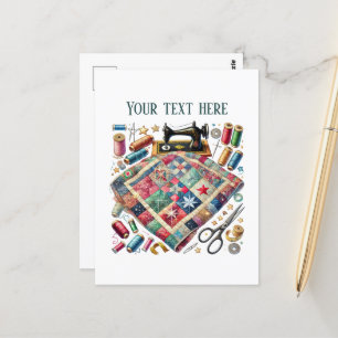 Cute sewing lovers add text postcard