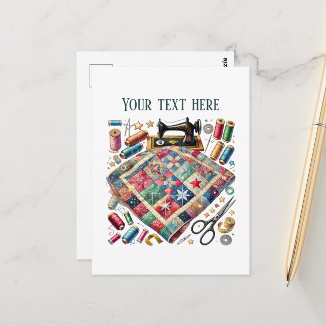 Cute sewing lovers add text  postcard (Front/Back In Situ)