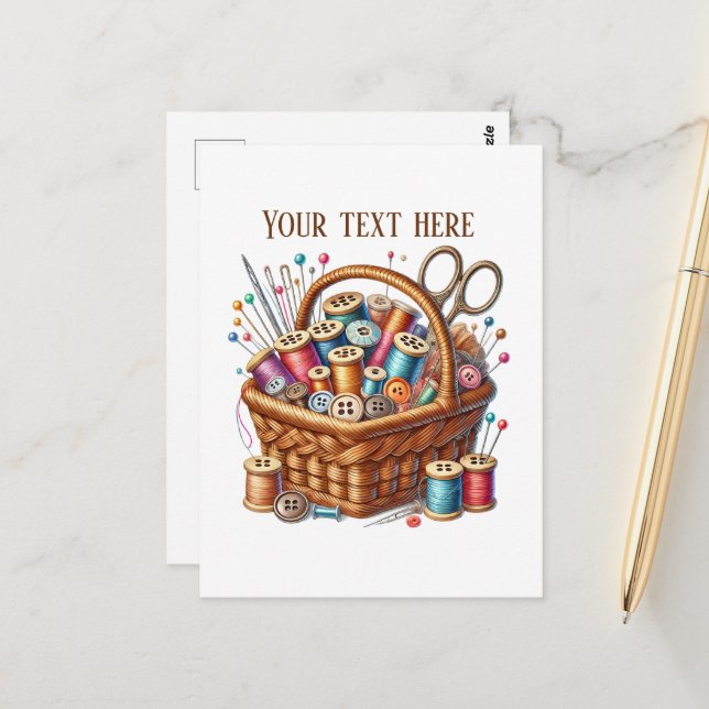 Cute sewing lovers add text  postcard (Front/Back In Situ)