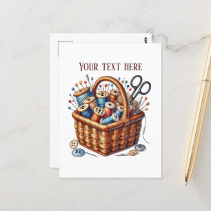 Cute sewing lovers add text postcard