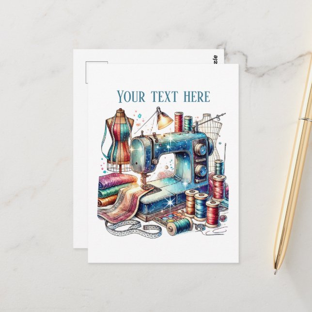 Cute sewing lovers add text postcard (Front/Back In Situ)