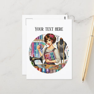 Cute sewing lovers add text postcard