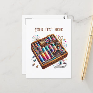 Cute sewing lovers add text  postcard