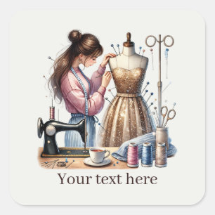 Cute sewing lovers add text  square sticker