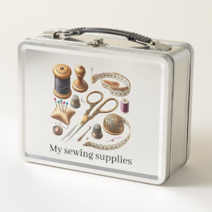 Cute sewing lovers customisable metal lunch box