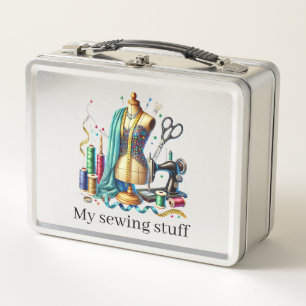 Cute sewing lovers customisable metal lunch box