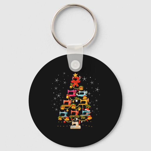 Cute Sewing Machine Christmas Tree Christmas Ornam Key Ring (Front)