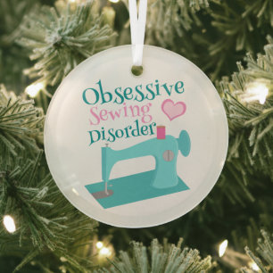 Cute Sewing Machine Seamstress Christmas Glass Tree Decoration