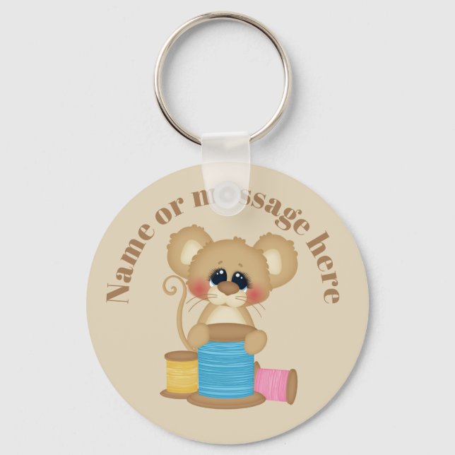 Cute sewing mouse add name or message keychain (Front)