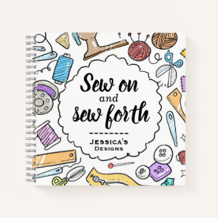 Cute Sewing Quote and Doodles Personalised Fashion Notebook