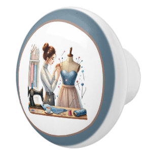Cute sewing room or crafting ceramic knob