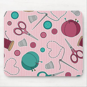 Cute Sewing Themed Pattern Pink Mouse Pad