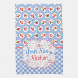 Cute Shabby Chic Floral and Plaid  Personalised Tea Towel
