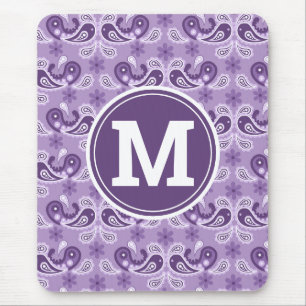 Cute Shabby Chic Purple and white Paisley Monogram Mouse Pad