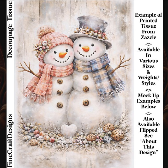 Cute Shabby Chic Snowman Couple FG2L Decoupage Tissue Paper (Creator Uploaded)
