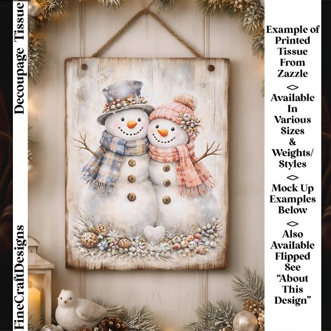 Cute Shabby Chic Snowman Couple FG2R Decoupage Tissue Paper (Creator Uploaded)