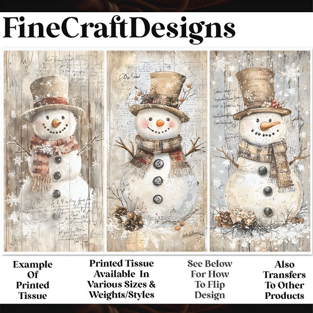 Cute Shabby Chic Snowmen Beige AL8 Decoupage Tissue Paper (Creator Uploaded)