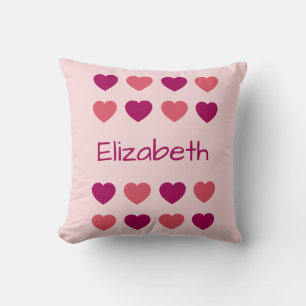 Cute Shades of Pink Hearts Pattern Name Cushion