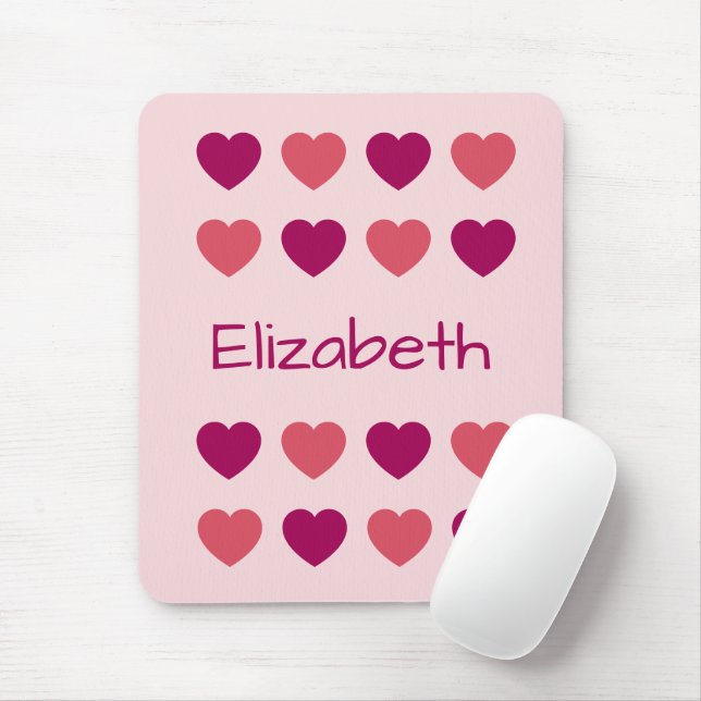 Cute Shades of Pink Hearts Pattern Name Mouse Pad (With Mouse)