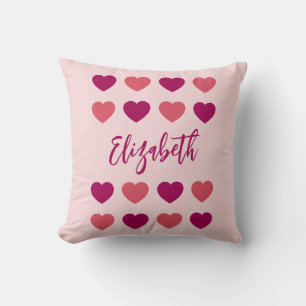 Cute Shades of Pink Hearts Script Cursive Name Cushion