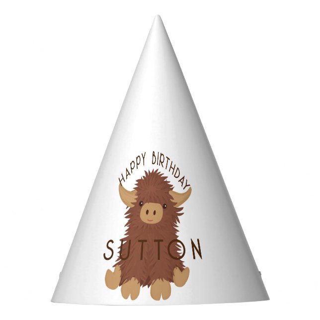 Cute, shaggy Highland cow custom design Party Hat (Front)