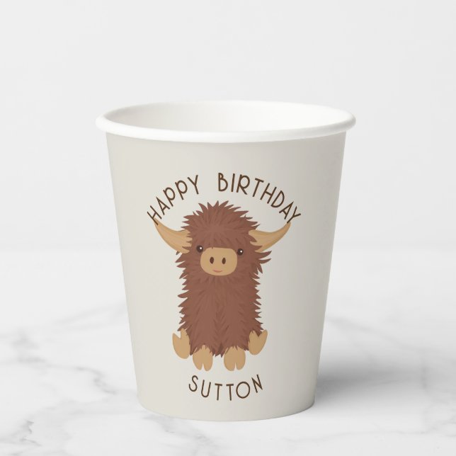 Cute, shaggy Highland cow design Paper Cups (Front)