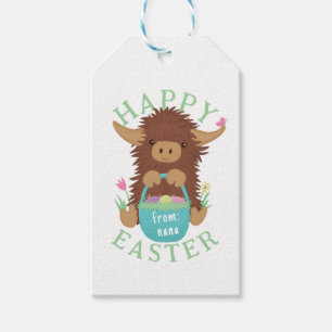 Cute, shaggy Highland cow Easter basket design Gift Tags