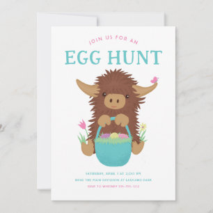 Cute, shaggy Highland cow Easter basket design Invitation