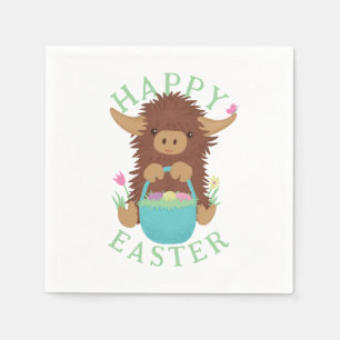 Cute, shaggy Highland cow Easter basket design Napkin